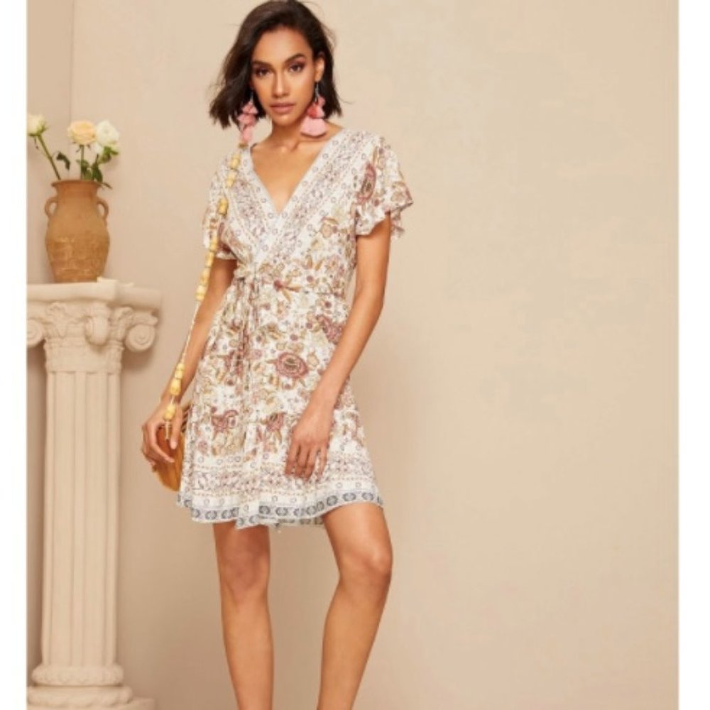 Tribal Print Surplice Front Dress